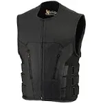 Xelement B95080 Men's Black Advanced Triple Strap Design Leather Motorcycle Vest - Black / Small