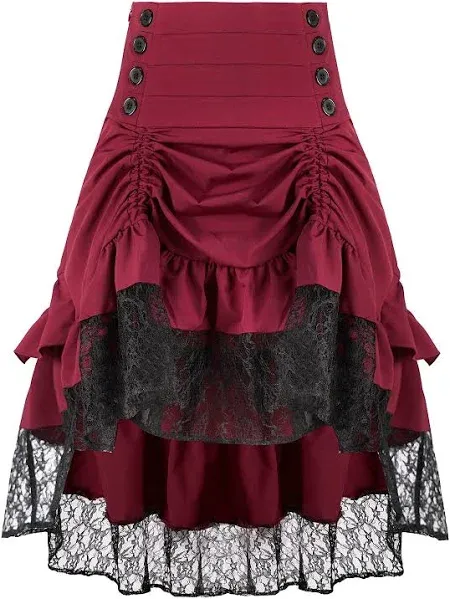 Women's Steampunk Retro Gothic Pleated Asymmetric Hi-Low Lace Party Skirt