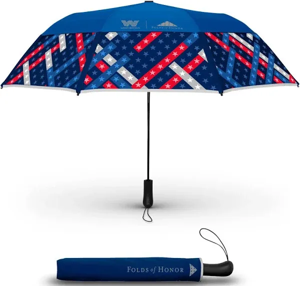 Weatherman Umbrella - Folds of Honor - Heavy Duty & Compact Collapsible Umbrella for Backpack & Car - Windproof Umbrella Resists Up to 55 MPH Winds -