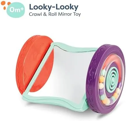 B. toys- B. baby- Baby Mirror Activity Toy – Roly-Poly Mirror for Tummy Time – Colorful & Sensory Wheels – Crawling Toy for Newborns, Babies- Looky-Looky- 0 Months