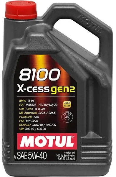 Motul 5 Liter 8100 X-clean Gen2 5W-40 Synthetic Engine Oil