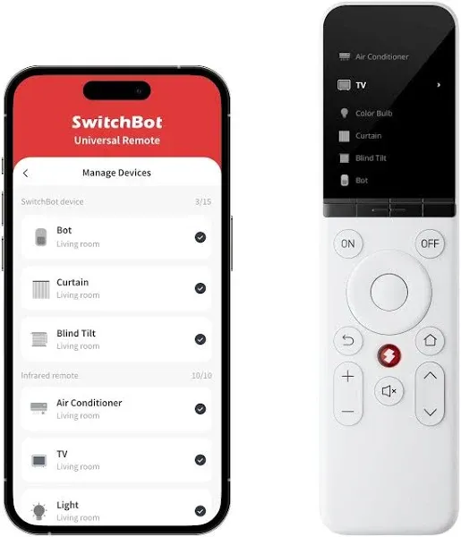 SwitchBot Multi-Use Smart Universal Remote Control with Customized App, Hub Required, Control 10 IR, 15 Bluetooth Devices & 10 Scenes, Compatible with TV/AC/SwitchBot Bot, Curtain, Blind Tilt and more