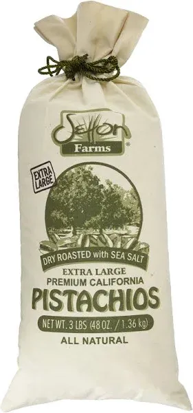 Setton Farms Pistachios, Dry Roasted and Salted Pistachios, Extra Large Premium California Pistachios, In Shell Pistachios, 3lb Burlap Gift Bag, 48 oz, Certified Non-GMO, Gluten Free, Vegan and Kosher