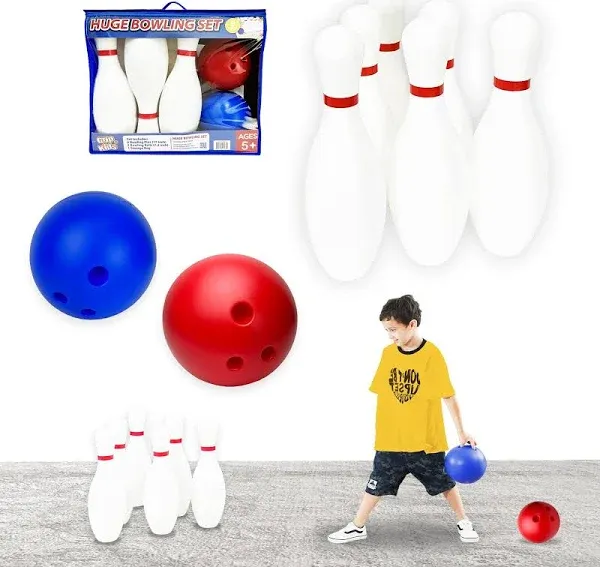 17 inch Huge Bowling 6 pins Set with Storage Bag - Outdoor &amp; Indoor Play Toys...