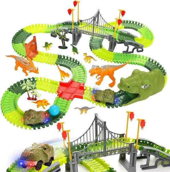 BEMITON Dinosaur Toys Race Car Track, Create a Dinosaur World Road Race