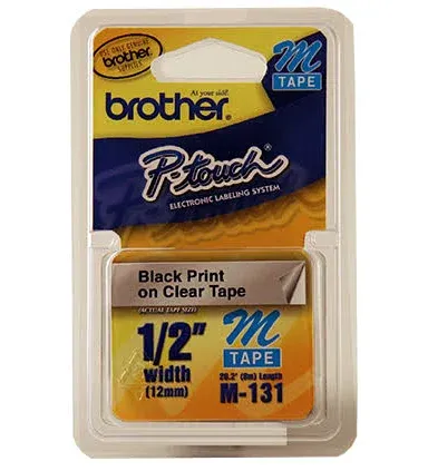 Brother International M131 1/2inch Black On Clear Non-laminated Label Maker Tape