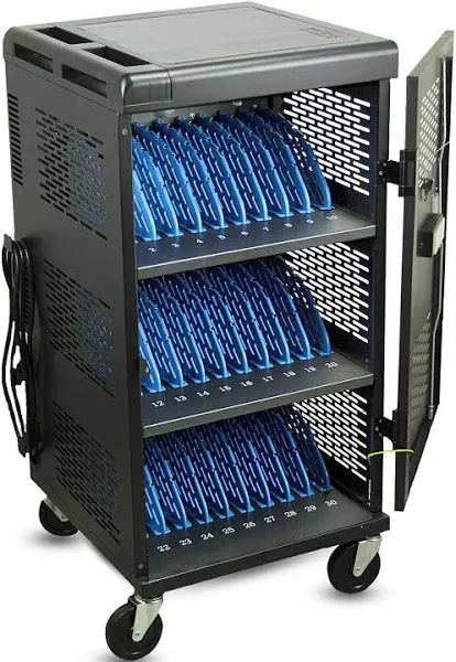 Fully Assembled Charging Station Cart Cable Cord Management Security 30 Unit BLK