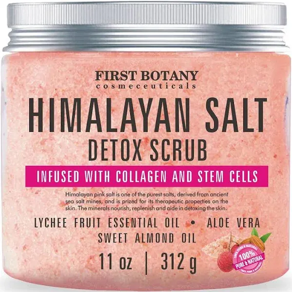 First Botany Himalayan Salt Body Scrub with Collagen & Stem Cells, Natural Exfoliating Salt Scrub Body & Face Souffle (20 oz)