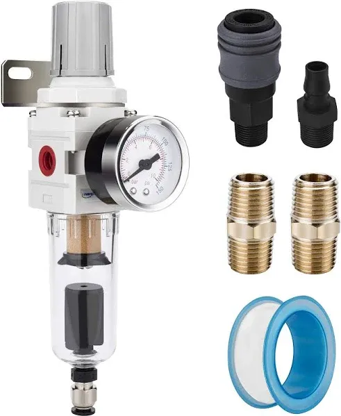 Compressed Air Filter Regulator Combo - 1/4&#034; NPT, Auto Drain, 5 Micron Brass ...