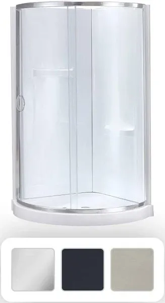 Ove Decors Breeze 38 in Curved Corner Shower Door in Chrome with Clear Glass, Shower Walls & Shower Base - Bed Bath & Beyond - 8911270