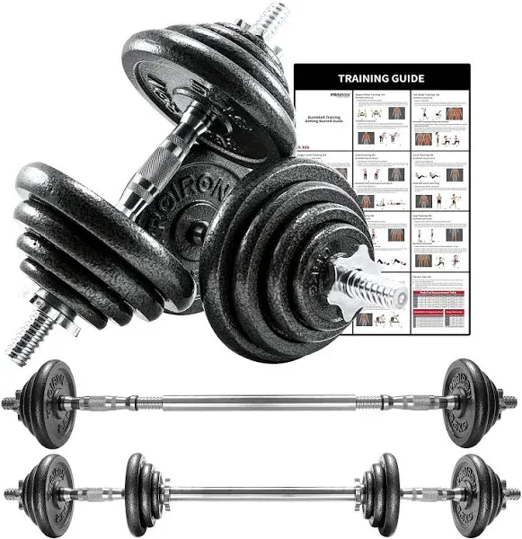 PROIRON 44Lbs Cast Iron Adjustable Dumbbell Set Hand Weight with Solid Dumbbell Handles Changed into Barbell Handily Great for Bodybuilding Fitness Weight Lifting Training Home Gym