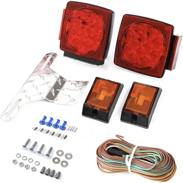 12V LED Submersible Trailer Tail Light Kit for Under 80 Inch Boat Trailer Mar...