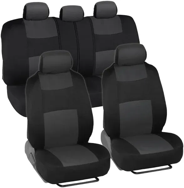 BDK Polypro Car Seat Covers Full Set, Charcoal Gray Two-Tone Front and Rear Split Bench Seat Covers