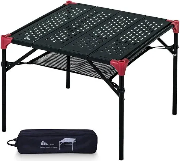 iClimb Extendable Folding Table Large Tabletop Area Ultralight Compact with Hollow Out Tabletop and Carry Bag for Camping Backpacking Beach Concert BBQ Party, Three Size (Black - XL)