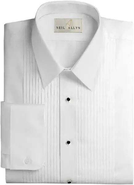 Neil Allyn Men's Lay-Down Collar 1/4 inch Pleats Formal Tuxedo Shirt