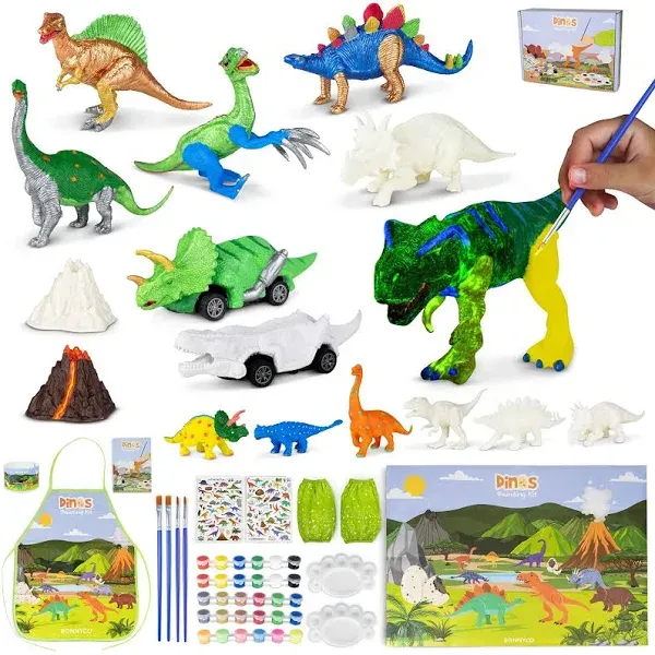 BONNYCO Dinosaur Toys for Kids Painting Kit 16 Figurines Kids Crafts Kits with Glow in The Dark, Toys &amp; Gifts for Boys | Kids Toys 3 4 5 6 7 8 9 10