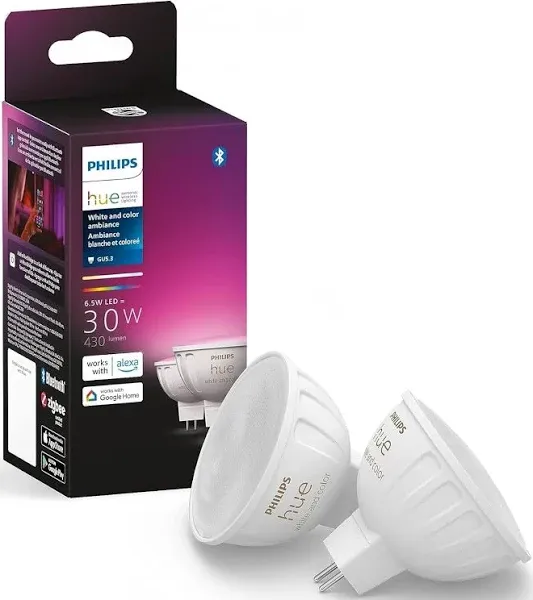 Philips Hue White and Color Ambiance MR16 Smart LED Light Bulb 2-Pack