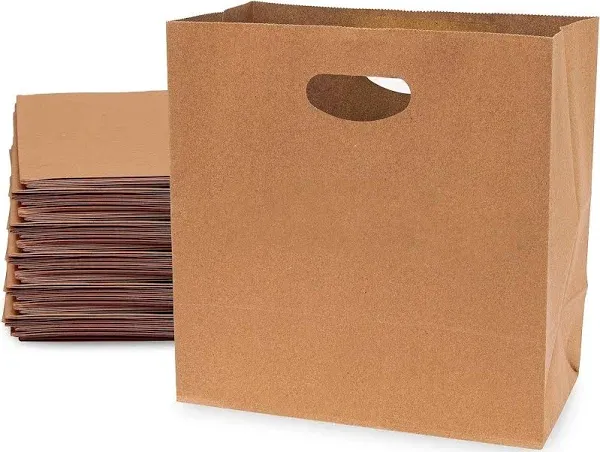 Brown Paper Bags With Handles - 11X6X11 100 Pack Small Die Cut Handle, Retail