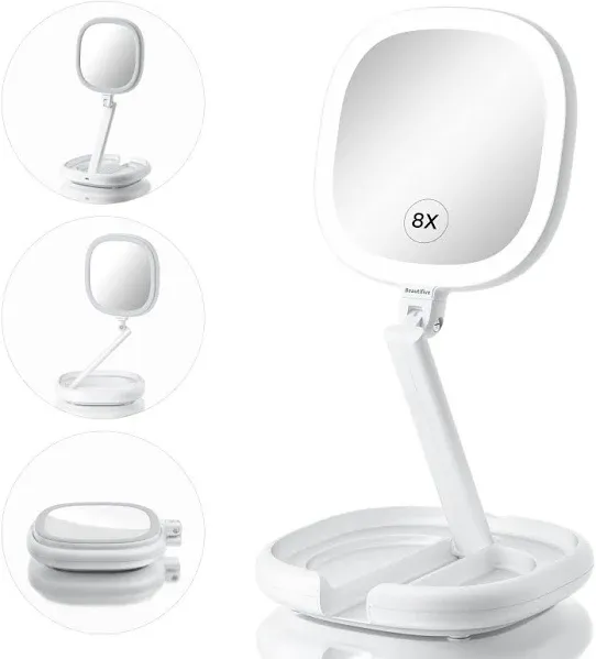 Beautifive Makeup Mirror with Lights and Magnification 1X/8X Travel Lighted Makeup Mirror