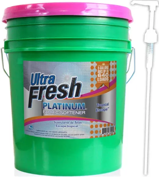 Ultra Fresh® Platinum™ Fabric Softener - Tropical Escape™ - 5 Gallons - 3X Concentrated - Softens, Conditions & Freshens for Up to 640 Load - Safe for All Fabrics, HE Machines & Septic Systems