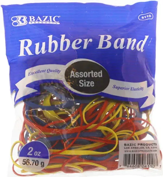 BAZIC Rubber Bands Assorted Sizes & Color, 2 Oz./ 56.70g, Made in USA Elastic Stretchable Bands for Bank Paper Bills Money Dollars File Folders, 1-Pack