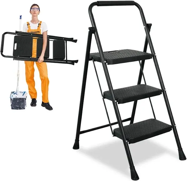 3 Step Folding Stool with Wide Anti-Slip Pedal