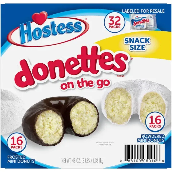 🔥 Hostess Mini Powered Donettes and Frosted Chocolate Mini Donettes 32 CT 48 oz