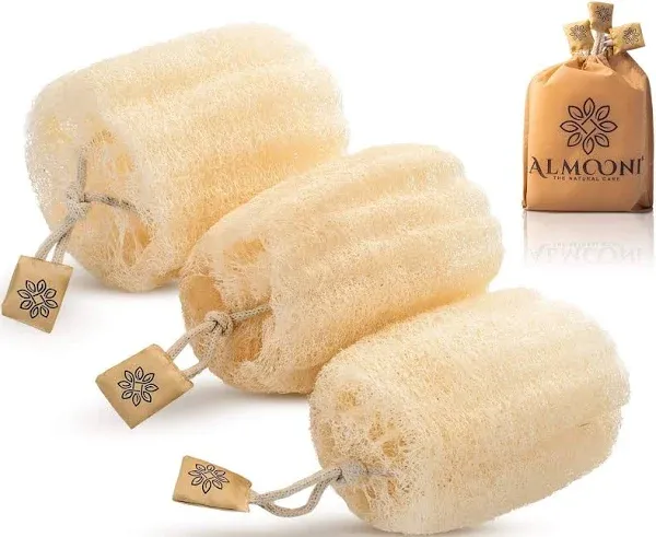 Almooni Premium Natural Egyptian Shower Loofah Sponge, Large Exfoliating Shower Loofa Bo