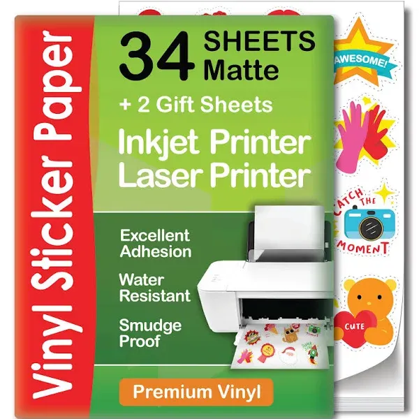 Premium Printable Vinyl Sticker Paper for Inkjet & Laser Printer