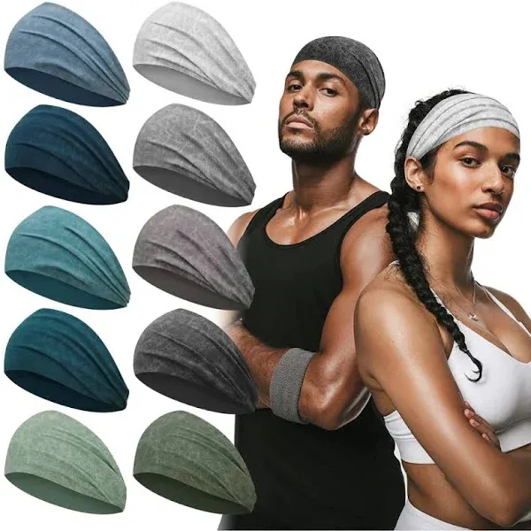 10 PCS Workout Headbands for Men and Women, Wide Sweat Bands Yoga Headbands N...