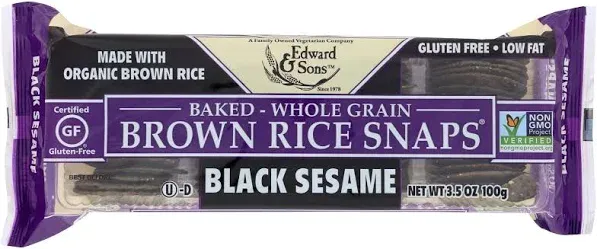 Edward &amp; Sons Brown Rice Snaps, Black Sesame w/ Organic Brown Rice, 3.5 oz