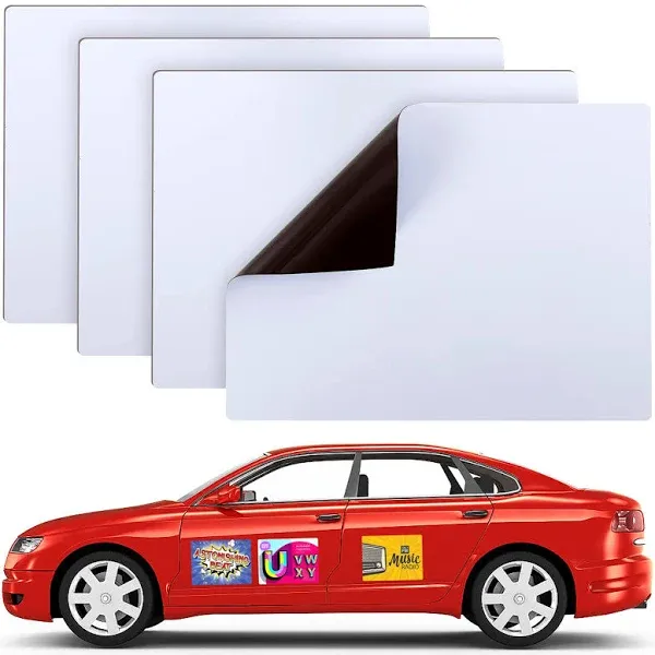 4 Pack Round Cornered Blank Car Magnet- 15.7&#034; × 15.7 × 11.8 inches, White 