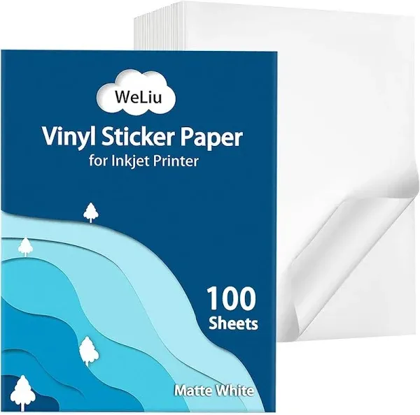 Premium Printable Vinyl Sticker Paper for Inkjet Printer 100 Sheets Matte White