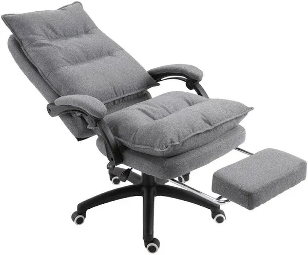 Vinsetto 360 Swivel Executive Home Office Chair Adjustable Height Linen Style Fabric Recliner with Retractable Footrest and Double Padding