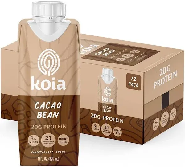 Koia - Plant Based protein shake - cacao Bean- 20g protein -11 fl oz, 12 bottles