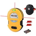 PREXISO Multi Surface Laser Level LED Light Vial, 30ft Horizontal & Vertical Line Laser with Wall Mount Base, 2 Pins, 10 Sticker, 2 AA Batteries for