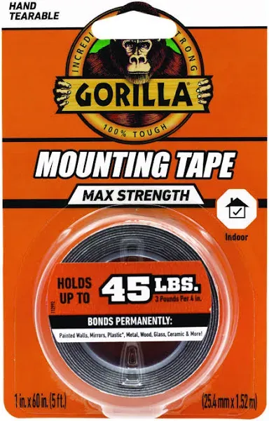 Max Strength Mounting Tape, Permanent, Holds Up to 45 lb (3 lbs per 4 in), 1 x 60, Black