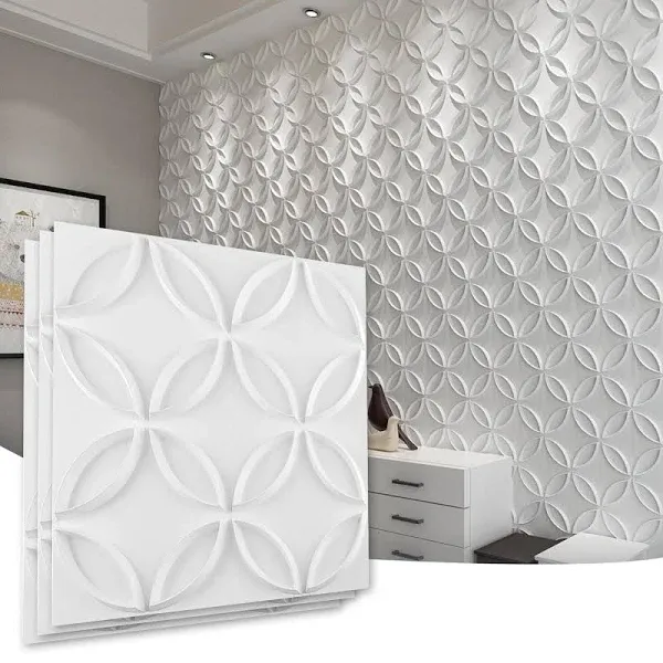  PVC 3D Wall Panel Interlocked Circles in in Matt White Cover 32 Sq.ft, for 