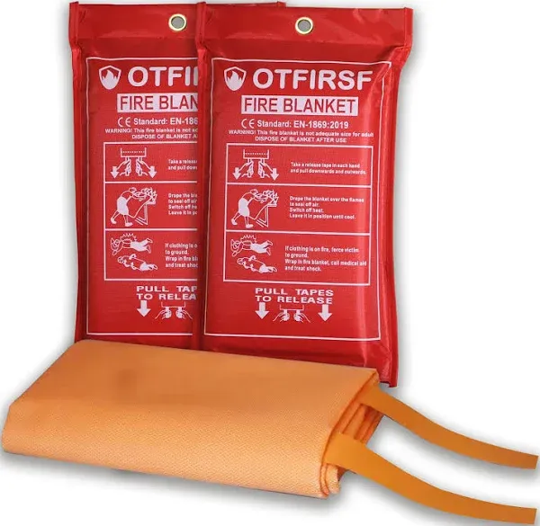 Emergency Fire Blanket for Home and Kitchen-Orange-A 2 Pack 39.3"x39.3" Silicone Fiberglass Fire Blankets Emergency for House Fireplace, Grill, BBQ,Camping,Warehouse Emergency Survival Safety