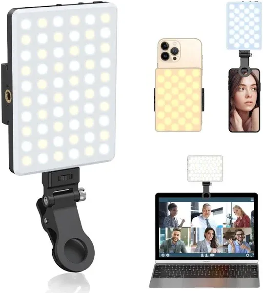 Selfie Light, Phone Light with Front &amp; Back Clip, 60 LED Portable Light with ...