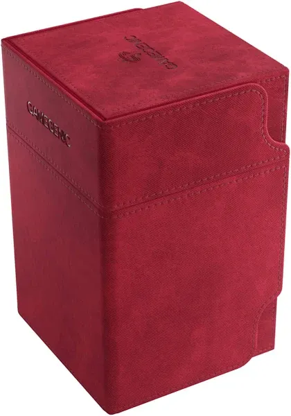 Watchtower 100+ XL Convertible Deck Box | Double-Sleeved Card Storage | Card Game Protector | Nexofyber Surface | Holds Up to 100 Cards | Red Color | Made by Gamegenic (GGS20105ML)