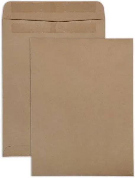 Quality Park Redi-Seal Kraft Catalog Envelope, 9" x 12", Brown, 100/Box (43511)