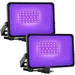 Onforu 2 Pack 30W UV LED Black Lights Flood Light with Plug(5ft Cable), IP66 Wat