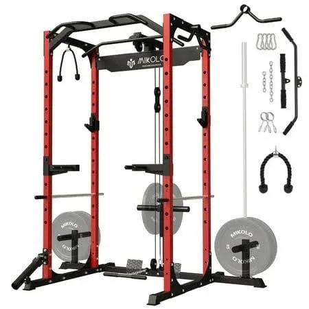 Mikolo Power Rack Cage w/ LAT Pulldown System,1200LBS Capacity Workout Rack, NEW