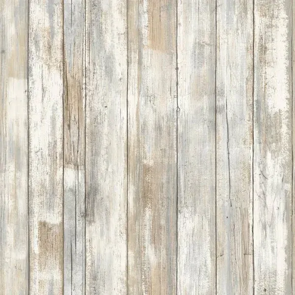 RMK9050WP White Distressed Wood Peel and Stick Wallpaper