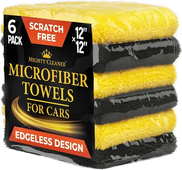 Edgeless Microfiber Towels for Cars – 6 Pk - 12”x12” Сar Detailing Towels – 