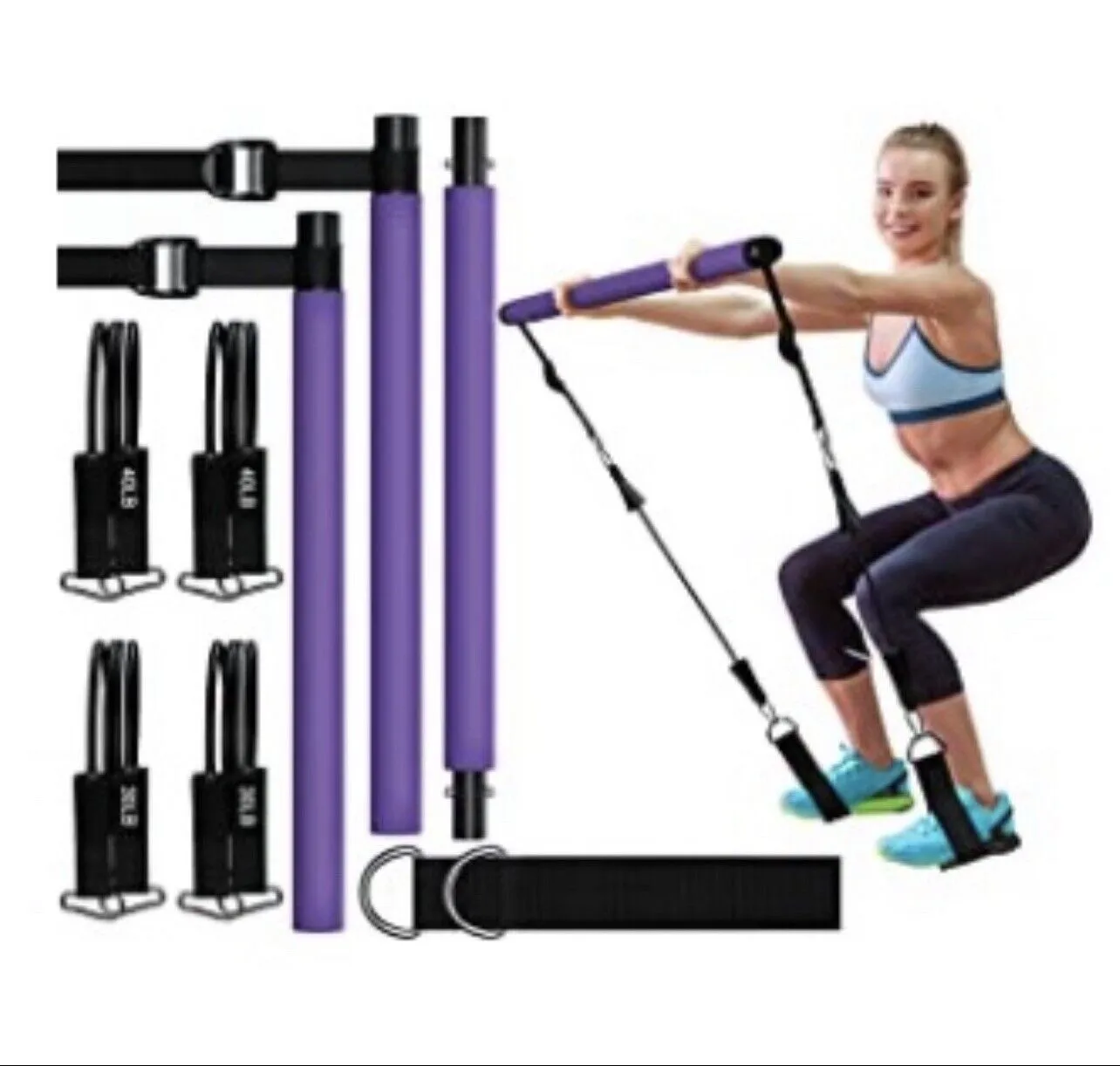 Pilates Bar, Pilates Bar Kit with Resistance Bands. Multifunctiona<wbr/>l Yoga Bar Kit