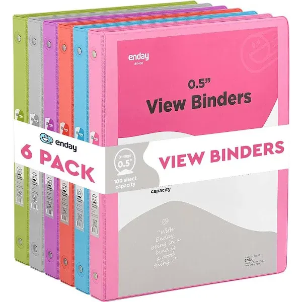 3 Ring Binder 1.5 Inch Clear View Cover with 2 Pockets Multicolor 6 PC Pink Red