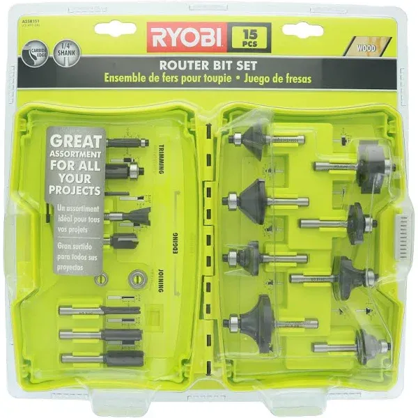 RYOBI 25R151 Shank Carbide Router Bit Set (15-Piece) (me) (PBR099457)