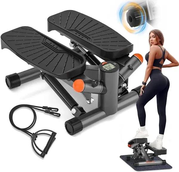 Steppers for Exercise at Home, Stair Stepper with Resistance Bands, Air-Powered Mini Stepper with 350lbs Loading Capacity,Twist Stepper Portable Exercise Equipment for Full Body Workout